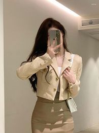 Women's Jackets Office Lady Sexy Cropped Tweed Korean Fashion Slim Blazer Coat Women Simple Casual Long Sleeve Buttons Outwear