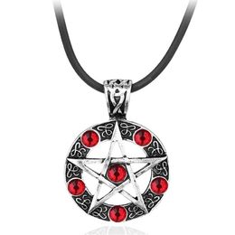 Pendant Necklaces Supernatural Series Pentagram Necklace With Rope Chain Dean Winchester Star Silver Plated Red Crystal Jewelry253w