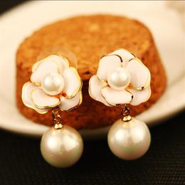 Fashion exquisite shell camellia pearl earrings jewelry luxury 18k gold plated hypoallergenic earrings temperament ladies earrings294G