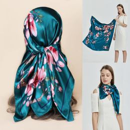 Scarves 90CM Square Silk Scarf Women Headband Ladies Wristband Printed Satin Headscarf Muffler Shawl Bag Decorative Neckerchief