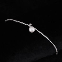 Women Exquisite Luxury Crystal Cubic Zirconia Tennis Iced Out Pearl Bracelets& Bangles Silver Colour Chain Wedding Jewelry263U