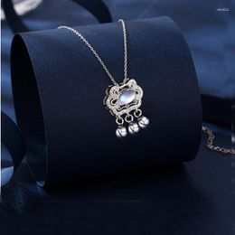 Pendant Necklaces Design Moonstone Titanium Steel Lock Classic Ruyi Long Life Necklace Retro Silver Plated Lady's Birthday Gift