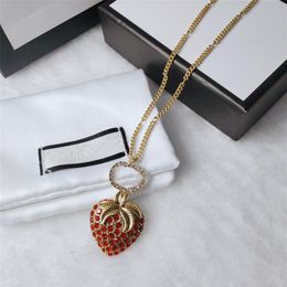 Red Crystal Strawberry Letter Pendant Necklace With Box Rhinestone Luxury Jewelry Women Jewelry Elegant Charm Necklaces2001