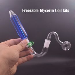 14mm Female Hookahs Glass Oil Burner Bong Glycerin Freezable Coil Tube Bong Glass Water Pipe Bubbler Smoking Pipe with Male Glass Oil Burner Pipe