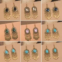 Dangle Earrings Ethnic Gold Plated Geometric Tassel Boho Crystal Turquoises Flower Huggies Wedding Party Jhumka Jewellery