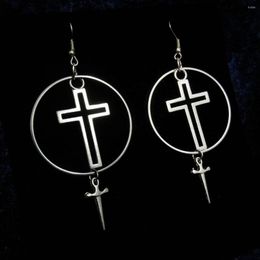 Dangle Earrings Crux-goth Gothic Jewellery Alternative Accessories Cross Gift Circle Horror Vampire Vamp Cosplay Fashion