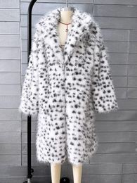 Women's Fur ZADORIN Winter Jackets For Women 2023 Leopard Print Lapel Long Faux Coat Fluffy White Jacket Coats Outerwears