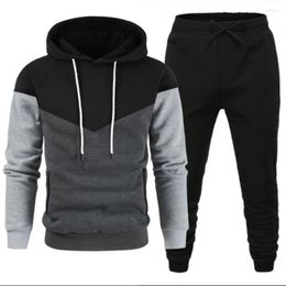 Men's Tracksuits Autumn Winter Tracksuit Men Patchwork Hooded 2 Piece Sets Mens Outfits Suit Casual Sport Hoodie Pants Two