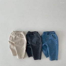 Trousers 2023 Toddler Boys Casual Loose Denim Pants Girls Simple Jeans Kids Double Pockets All Match Baby Solid