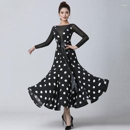 Stage Wear Polka Dot Ballroom Dance Competition Dress Women Waltz Modern Dancing Dresses Long Sleeved Latin SL9153