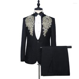 Men's Suits Embroidery Sequin Mens Male Choir Performance Costume Stand Collar Host Dress Wedding Man Clothes Product White