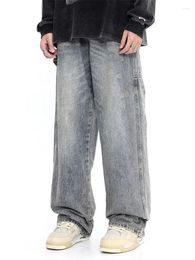 Men's Jeans Men Y2K Solid Color Straight Leg Pants Do Old Wash Button Pocket Loose Trousers Fashion A165