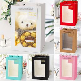 Gift Wrap Colorful Tote Bag With Clear Window Christmas Year Packaging Boxes Wedding Flower Candy Bags 2023 Xmas Decorations