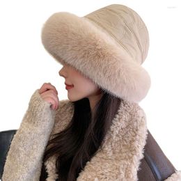Berets Thickening Plush Woman Bomber Hat Autumn Lady Warm Cap Girls Winter Cold-Proof Knitted Faux Fur Basin Hats
