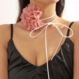 Chains Cloth Peony Flower Choker Tie Necklaces Strap Accessories Gift For Women Teens Girls