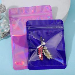 Laser Zipper Bags Hologram Iridescent Pouches Resealable Plastic Packaging Bag Cosmetic Trinkets Jewelry Storage Bag