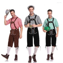 Men's Tracksuits German Oktoberfest Costume Plaid Shirt And Shorts Suit Beer Party Stage Performance Bar Work Clothes Adult