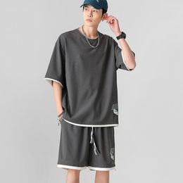 Men's Tracksuits M-4XL Plain Color Men Casual 2 Piece Set For Plus Size O-Neck 's T-Shirt Shorts Summer Leisure XXXXL