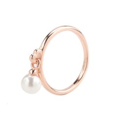 Rings Pandorara Designer Luxury Fashion Women Winter New White Copper Rose Gold Pearl Ring Creative Pearl Pendant Ring Gift