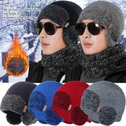 Winter Earmuff Cap Men's Outdoor Thick Fur Knitted Hat Warm Skullies Beanies Hat Ear Protection Windproof Earflaps Bonnet Hats