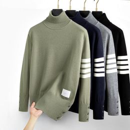 Men's Sweaters Brand Classic Stripe High Sweater Men Luxury Designer Label Embroidery Trend Korean Edition 2023 Autumn/Winter Warm Pullover