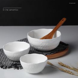 Bowls 4/5/6inch White Embossed Porcelain Salad Ceramic Cooking Bowl Japanese Rice Kitchen Container Small