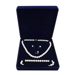 19x19x4cm velvet jewelry set box long pearl necklace box gift box display high quality blue color287S