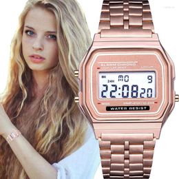 Wristwatches Luxury Rose Gold Women Digital Watch Ultra-thin Steel LED Electronic Wrist Luminous Clock Ladies Montre Femme