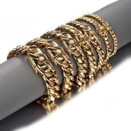 Stainless Steel Cuban Link Chain Bracelet Hip Hop Jewellery Mens Silver Gold Chains Bracelets282B