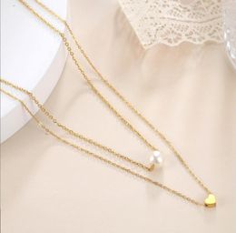 Pendant Necklaces 1PC Double Layer Necklace For Women Imitation Pearl Heart Chokers Girls Gifts Bohemia Summer Jewellery F1297