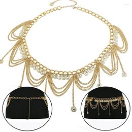 Belts Elegant Body Harness Trendy Slimming Cummerbands Crystal Waist Band Metal Chain Belt Coin Tassel Pendant Waistband