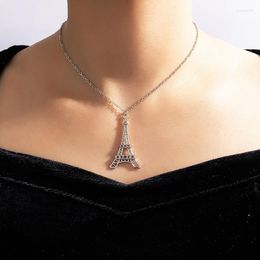 Chains THJ Eiffel Tower Necklace Fashion Crystal Women Pendant Neck Jewelry Gift For Friend Wholesale Rhinestone