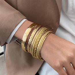 Bangle 10 Piece Set Ethnic Style Gold Color Bracelet Vintage Wide Smooth Bracelets For Women Bangles 2023 Trendy Jewelry Accessories