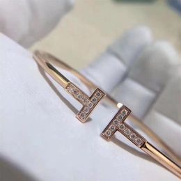 2022 Korean Version Double T Letter Opening Micro Diamond Bracelet Unique Design Bracelets Jewelry Accessories XB068 item220i