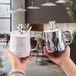 Mugs 400ml Light Luxury Bear Coffee Cup Electroplating Ceramic Mug With Spoon High Temperature Resistant Home Milk Breakfast