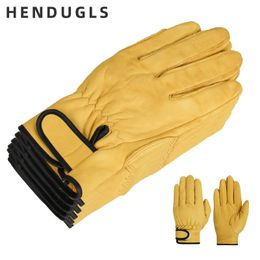 Five Fingers Gloves HENDUGLS Leather Work Mens Soft Sheep Thick Comfortable Industrial Safety 5pcs Suit 527MY 230928