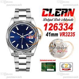 Clean Factory CF 126334 VR3235 Automatic Mens Watch Date Fluted Blue Stick Dial 904L Oystersteel Bracelet Super Version Puretimewatch Reloj Hombre Watches 0031