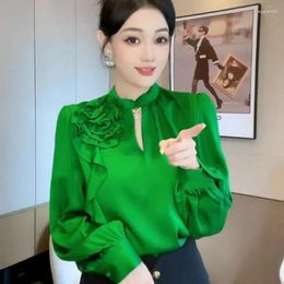 Women's Blouses Elegant O-Neck Hollow Out Ruffles Lantern Sleeve Blouse Clothing 2023 Summer Oversized Casual Tops Office Lady Shirt