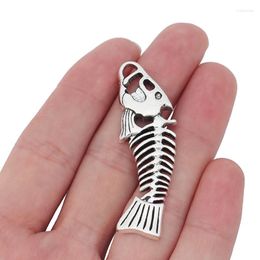 Charms 5 X Tibetan Silver Halloween 3D Fish Bone Skeleton Pendants For DIY Necklace Jewelry Making Findings Accessories 56x18mm