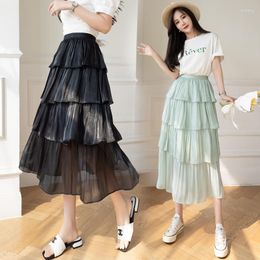 Skirts Spring Super Fairy Feeling Streamer Gauze Skirt Layer By Ruffle Cake Women's Pearlescent Mid-Length