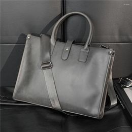Briefcases Briefcase Business 14 Inch Laptop Handbag For Men Large Capacity Men's Leather Fashion Designer Shoulder Bag