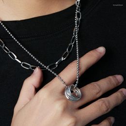 Pendant Necklaces Cool Girl Circular Ring Stainless Steel Necklace Clavicle Hip Hop Sweater Chain For Women Or Men Art Accessories
