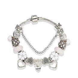 charm bracelet heart diamond beads charms love pendant fit for 925 silver snake chain diy Accessories bangle with nylon bag or box251a