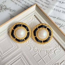 Vintage French small fragrant leather rope pearl earrings ear clip English style marking in 'Siege'