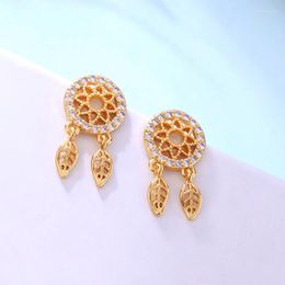 Stud Earrings Gold Colour Round Circle Geometric Crystal Luxury Allergy Free Zircon For Women Fashion Jewellery