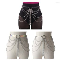 Belts 50JB Multi Layered Punk Waist Belly Chain Belt For Women Alloy And PU Leather Tassel Body Accessories