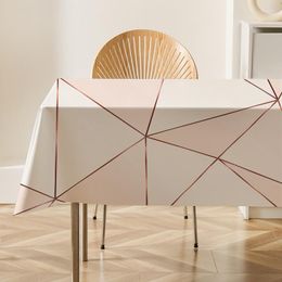 Table Cloth Pink Marble Tablecloth Rhombus Triangular Dustproof Heat Resistant Kitchen Many Size Dining Room Decorations