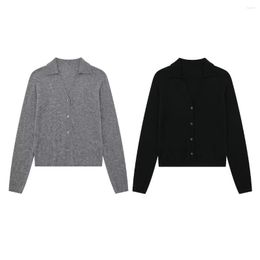 Women's Sweaters Knitted Jacket Coat Polo Jumpers Grey Long Sleeve Cropped Knit Tops Knitwear Woman Black Sweater Cardigan