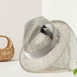 Wide Brim Hats Spring/Summer Fabric Breathable Women's English Jazz Hat Feather Decoration Vintage Straw Elegant Top