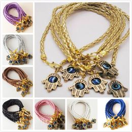 100Pcs gold HAMSA HAND Evil Eye String Bracelets Lucky Charms Leather 20cm287G